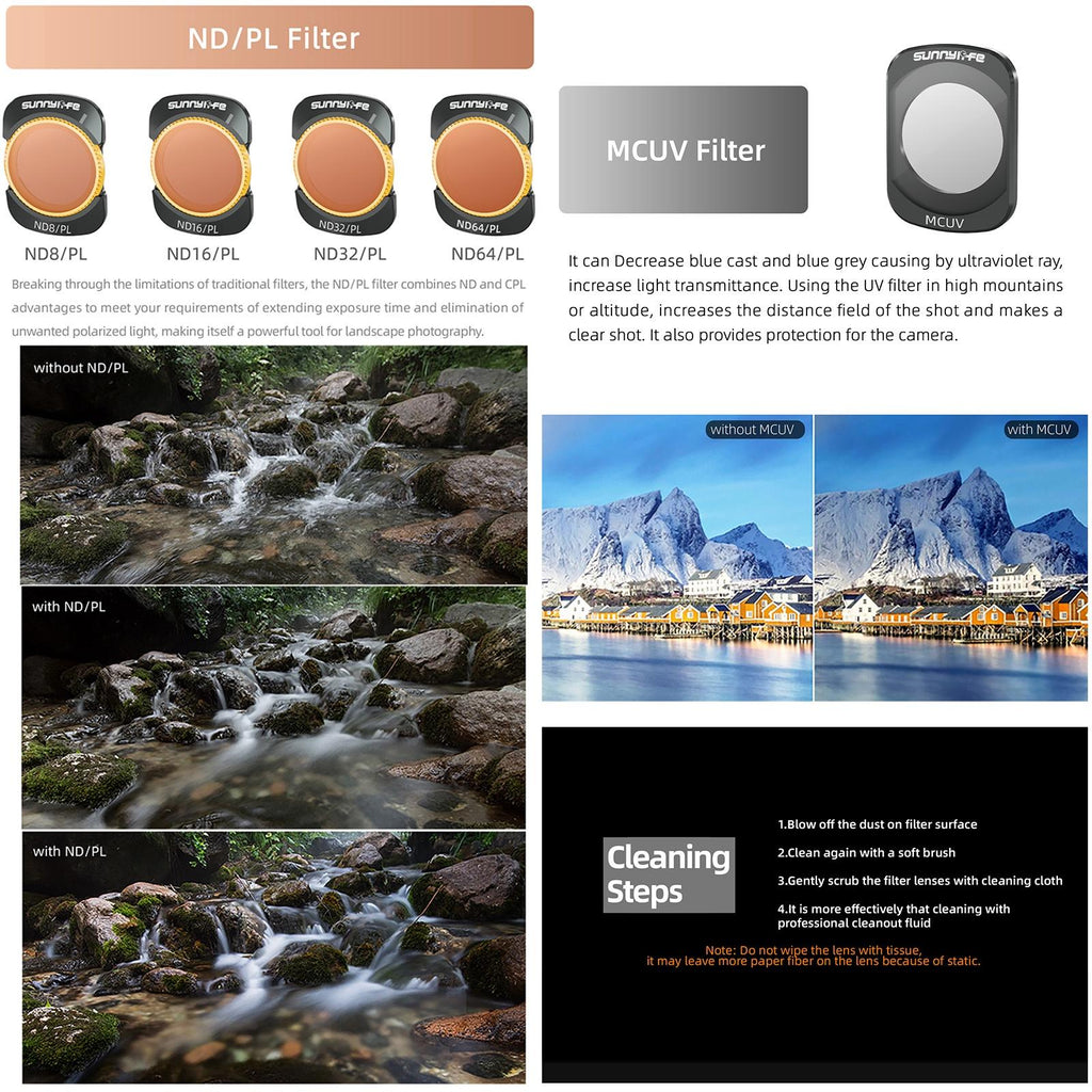 Sunnylife 3 In 1 Nd16 Camera Lens Filter For Dji Osmo Pocket No Gimbal Reset - 4 In 1 Nd8-64