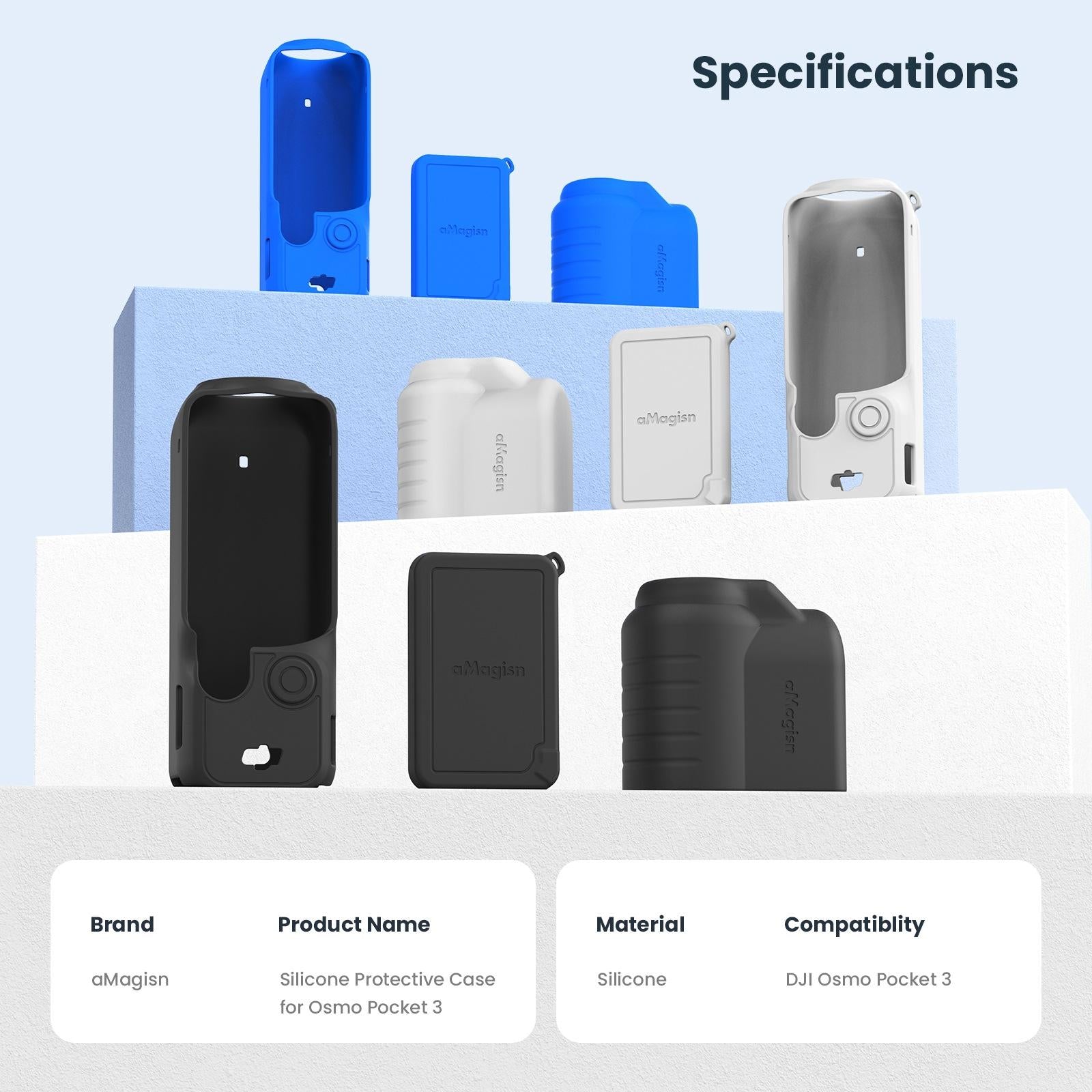 5-in-1 Silicone Case for Dji Pocket 3 Camera Accessories - 7 In 1 Blue
