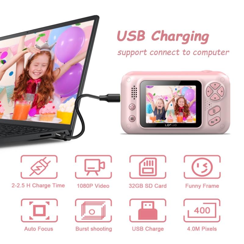 Kids' 2.4 Hd Reversible Camera with 8gb Memory Card & Reader - Pink