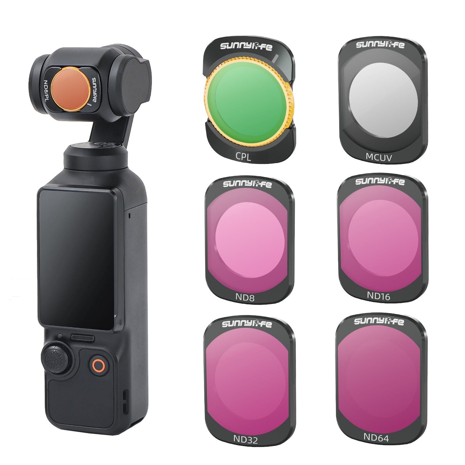 Sunnylife 3 In 1 Nd16 Camera Lens Filter For Dji Osmo Pocket No Gimbal Reset - 6 In 1 Uv Cpl Nd8-64