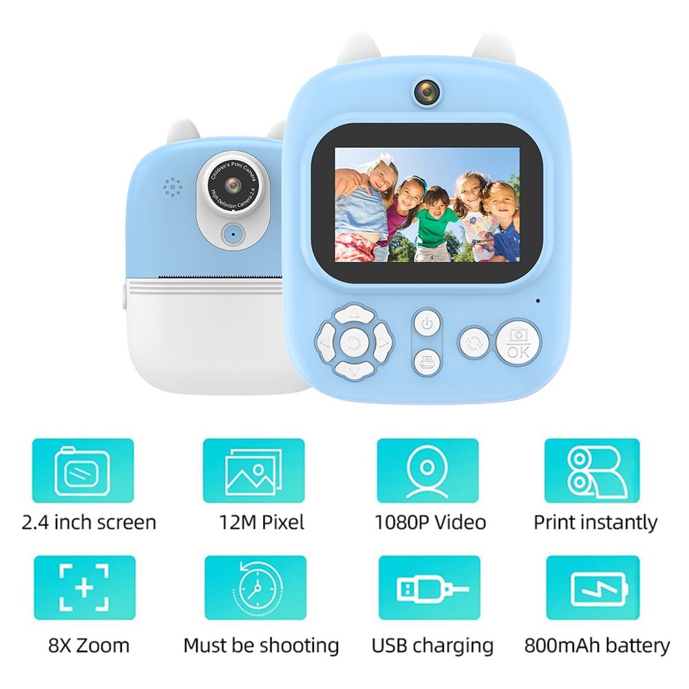 32g Instant Camera with 2.4 Display & Card Reader for Kids - 1200w Blue - 32G + Card Reader Purple