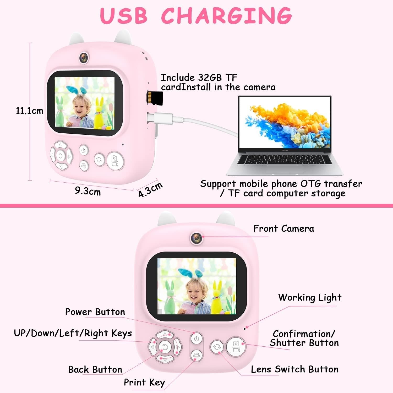32g Instant Camera with 2.4 Display & Card Reader for Kids - 1200w Blue - 32G + Card Reader Purple