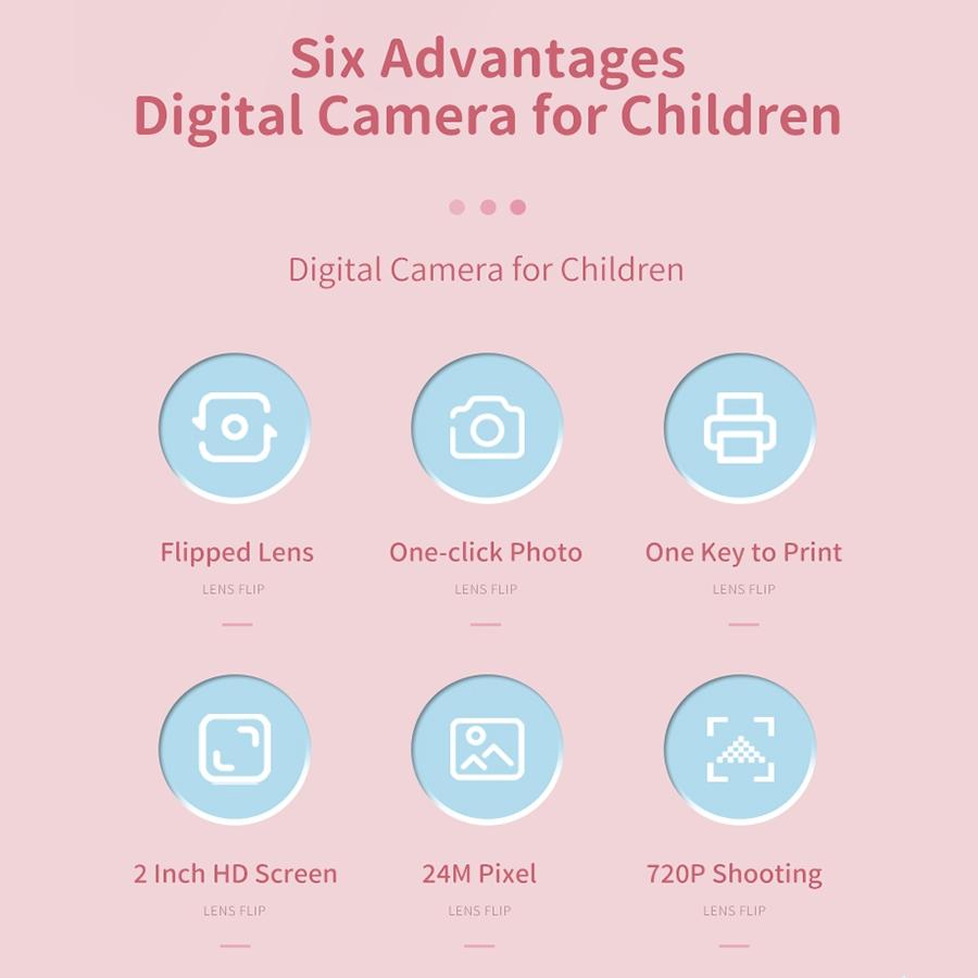 Blue Cartoon Kids Digital Camera with Rotating Lens - 32g Hd Print