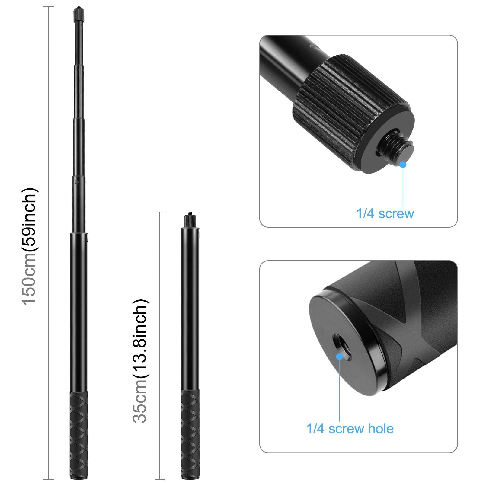 Metal Selfie Stick for Insta360 one Rs X2 X3 X4 - 150cm