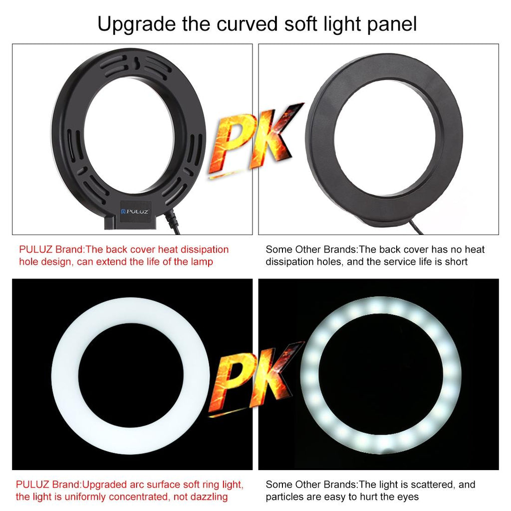 Live Broadcast Dual Phone Bracket with 1.1m Tripod & 6.2 Inch Led Ring Light Kit