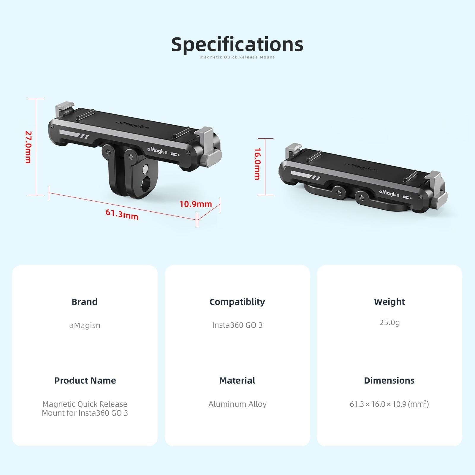 Insta360 Go 3 Magnetic Fast Disassembly Seat Bracket for Sports Camera