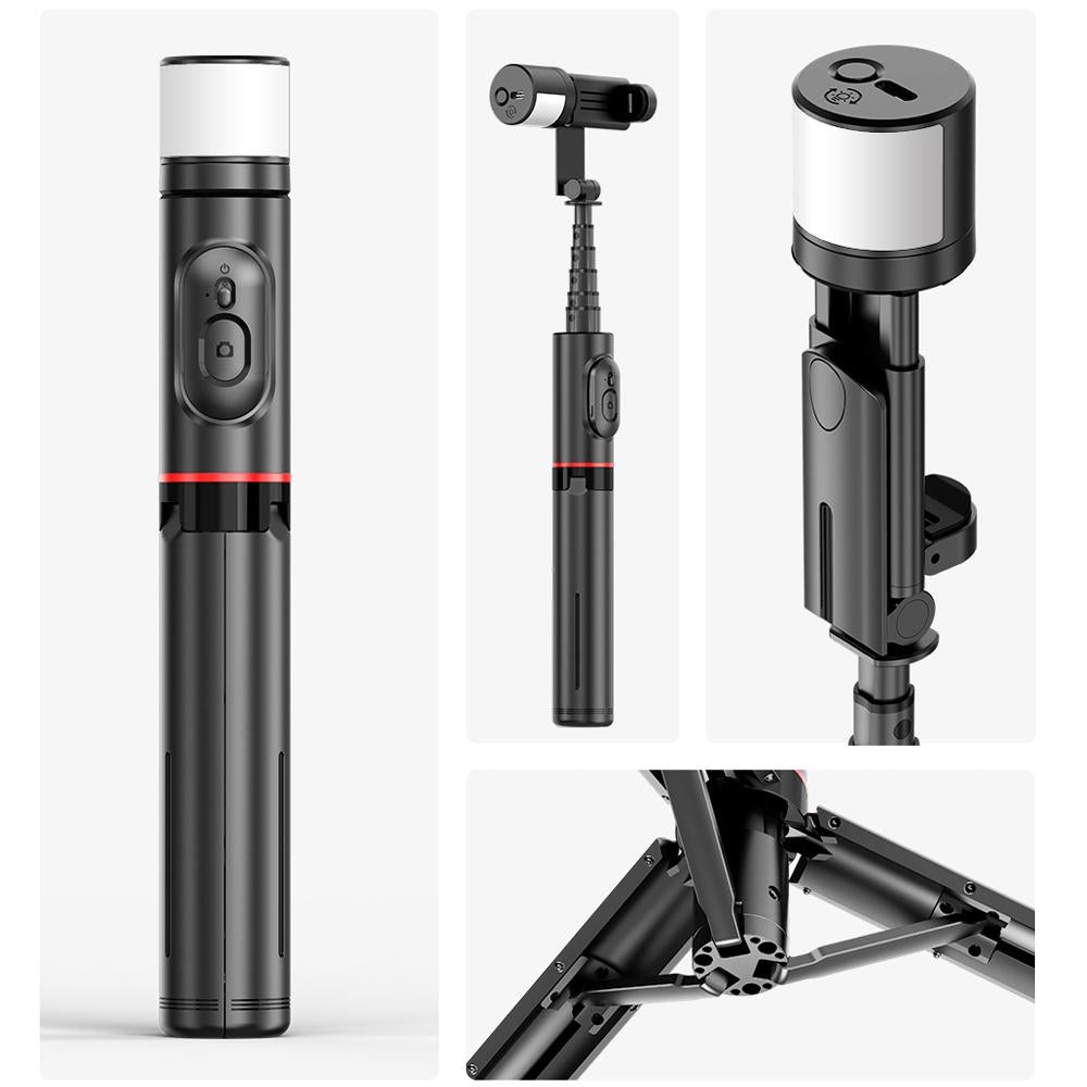Rotatable Bluetooth Selfie Stick with Fill Light and Remote Control