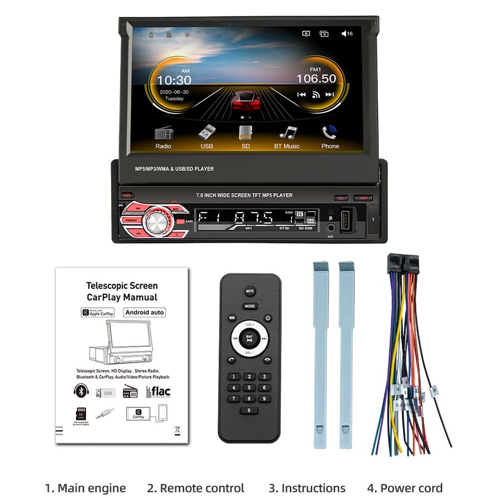 7 Inch Carplay Mp5 Player W / Retractable Screen Fm Bluetooth Tf Card - 9601C