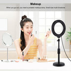16cm Usb Led Ring Light with Tripod and 3 Modes - Black