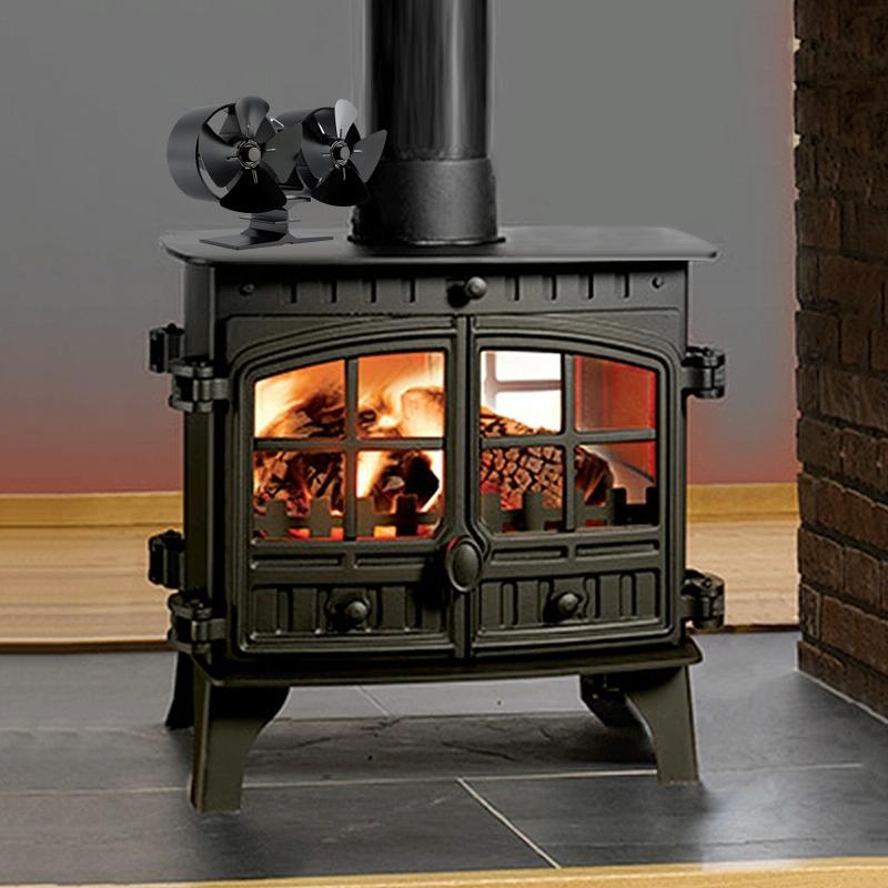 8-blade Double Head Heat Powered Stove Fan - Aluminum