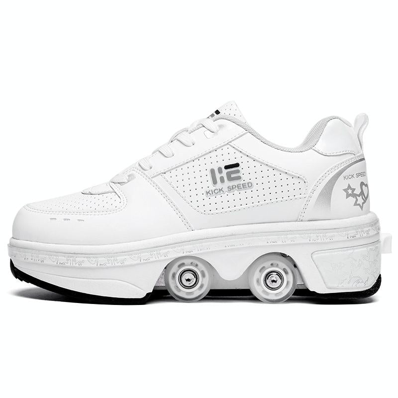 Versatile Double Row Rune Roller Skates - Size 42 - Low-Top Without Light (White)
