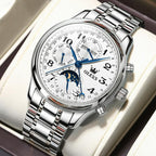 Waterproof Luminous Mechanical Watch for Men - Multifunction - Steel Band + White