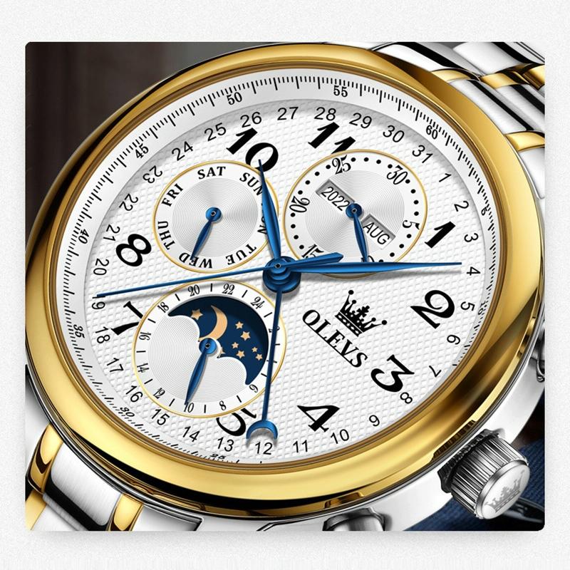 Waterproof Luminous Mechanical Watch for Men - Multifunction - Steel Band + White