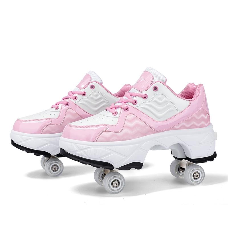 Retractable Dual-purpose Roller Skates - Size 33 Deformable Four-wheel - Df09 White - 33
