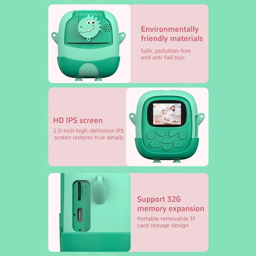 720P Hd Reversible Mini Digital Camera For Children - Cartoon Print - Pink