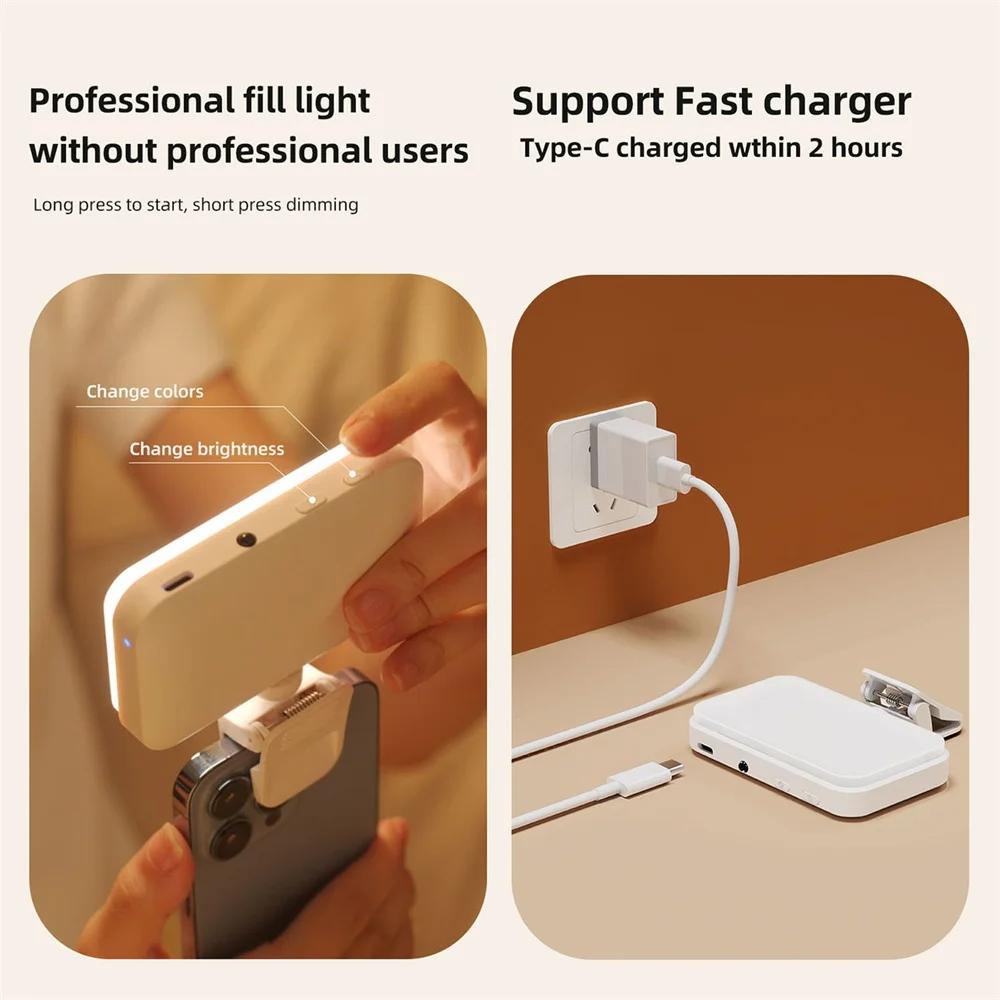 Rechargeable Clip-on Selfie Light with 66 Leds - 3 Modes for Phone Laptop Tablet - Black - White