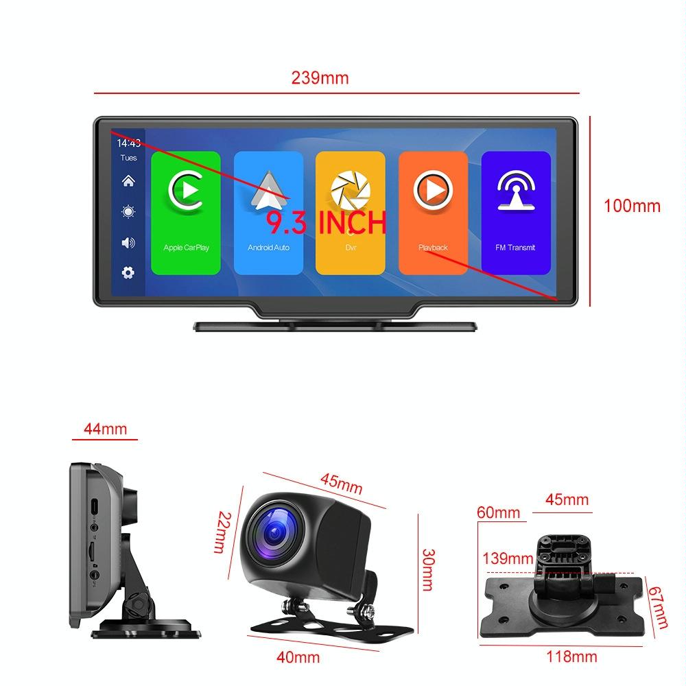 9.3 Hd Wired Smart Player With Wireless Carplay - Split-Screen Display Black