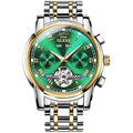 Waterproof Automatic Mechanical Watch for Men with Multi-function Flywheel - Silver Gold Green