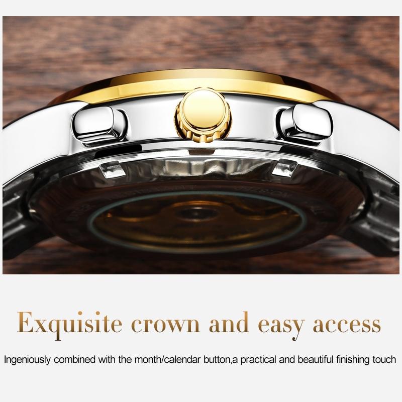 Waterproof Automatic Mechanical Watch for Men with Multi-function Flywheel - Silver Gold Green