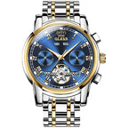 Waterproof Automatic Mechanical Watch for Men with Multi-function Flywheel - Silver Gold Green