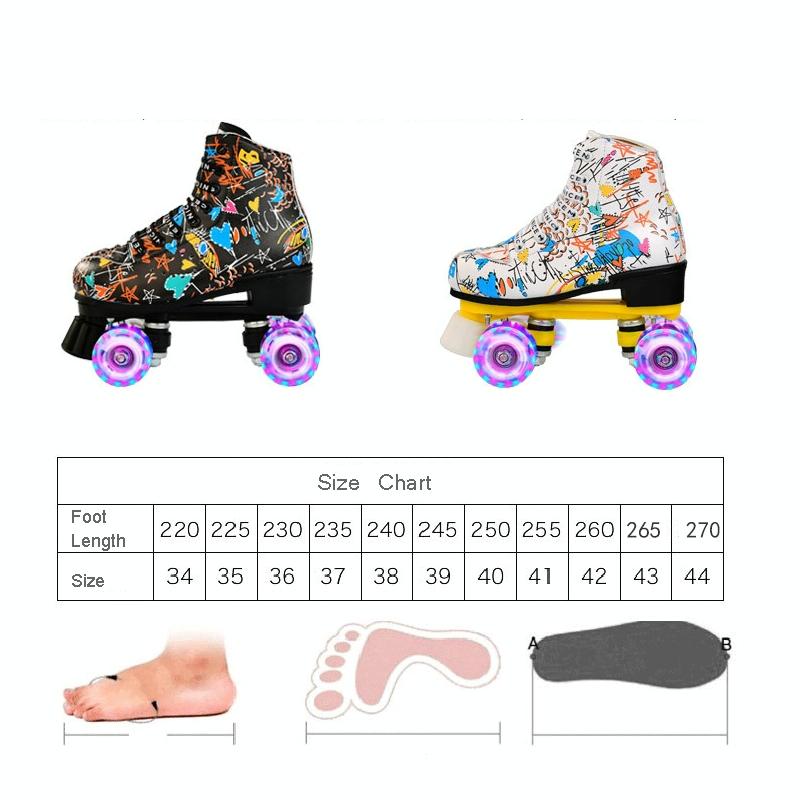 Double Row Four-wheel Roller Skating Shoes for Adult Children - Size 34 - Flash Wheel White