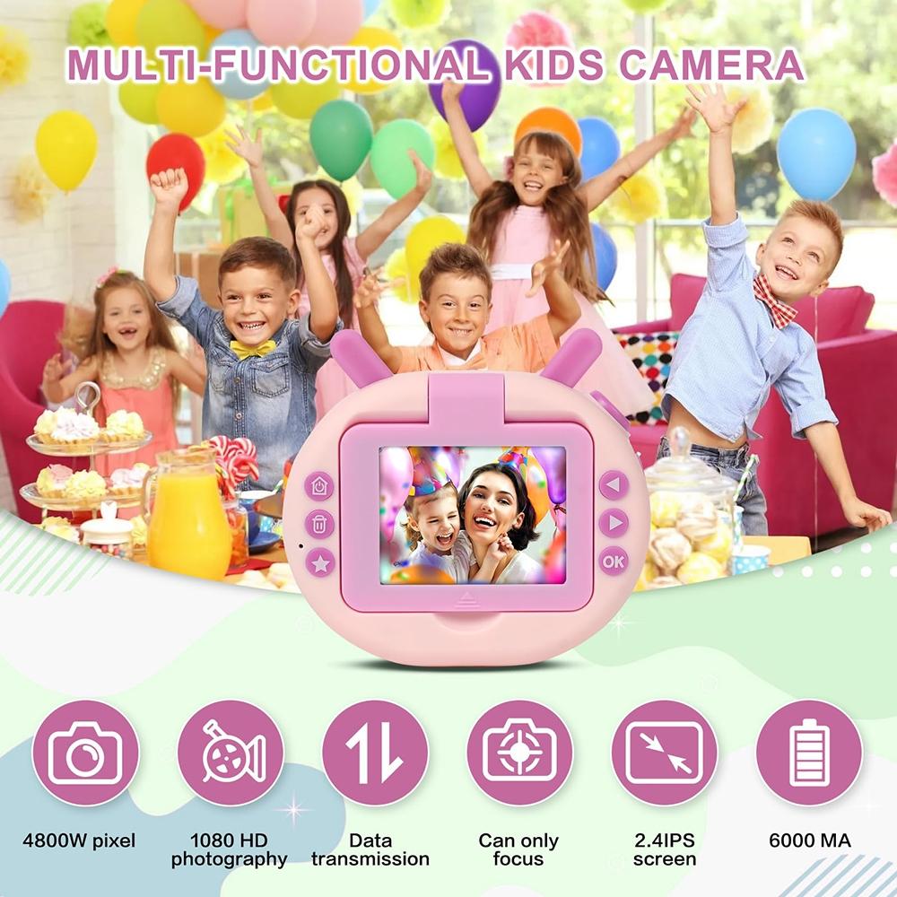 180-degree Flip-screen Cartoon Digital Camera with Stand 2.4-inch 1080p Hd - Violet