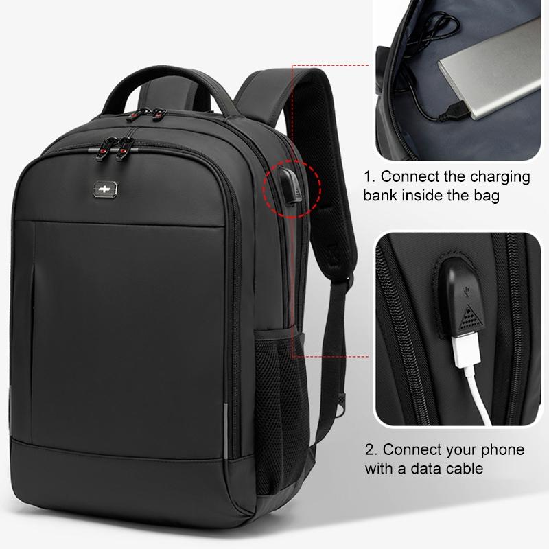 Waterproof Double Shoulder Backpack With Usb Black - 17 Inch