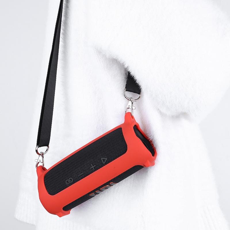 Portable Silicone Case with Shoulder Strap for Jbl Flip 6 Speaker - Black