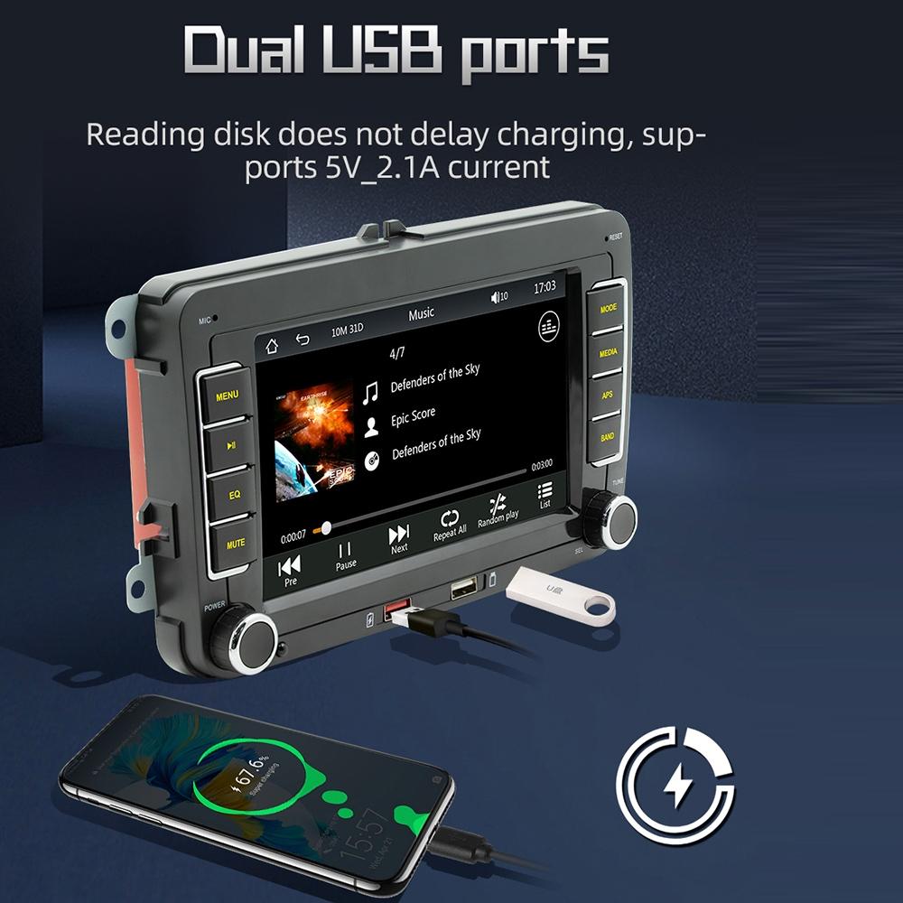 7 Inch Car Mp5 Player With Carplay / Android Auto - F9070 Black