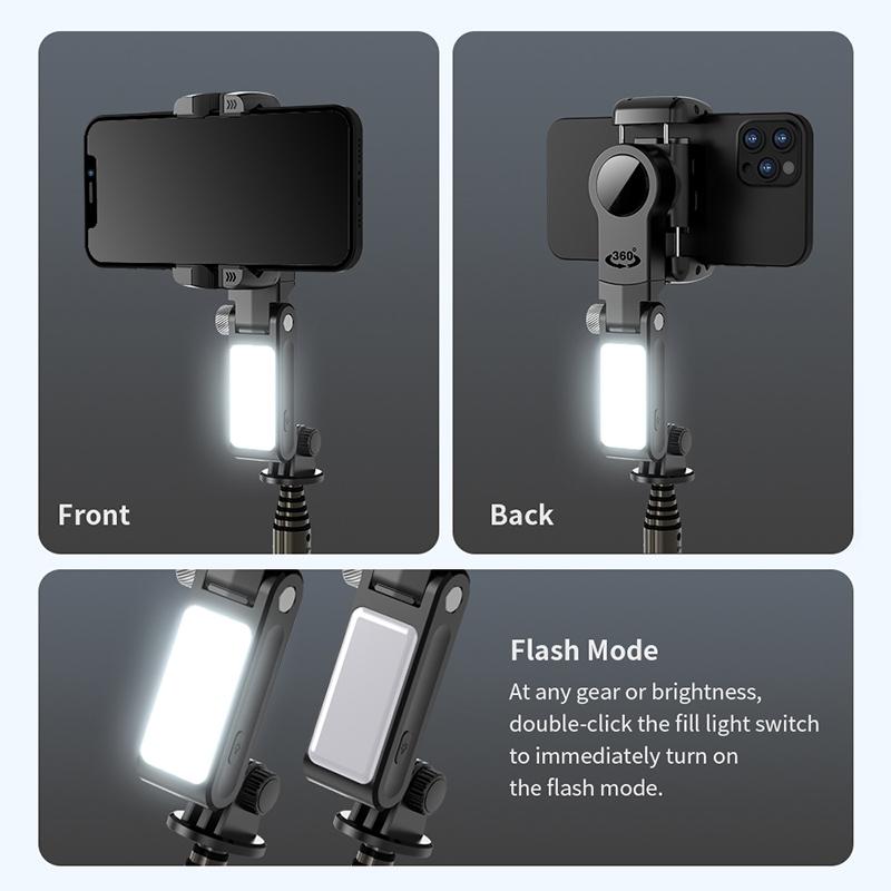 Desktop Gimbal Stabilizer with Fill Light and Selfie Stick - Black