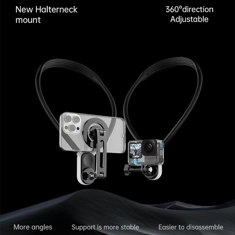 Versatile Magnetic Neck Holder for Phones and Action Cameras - Black