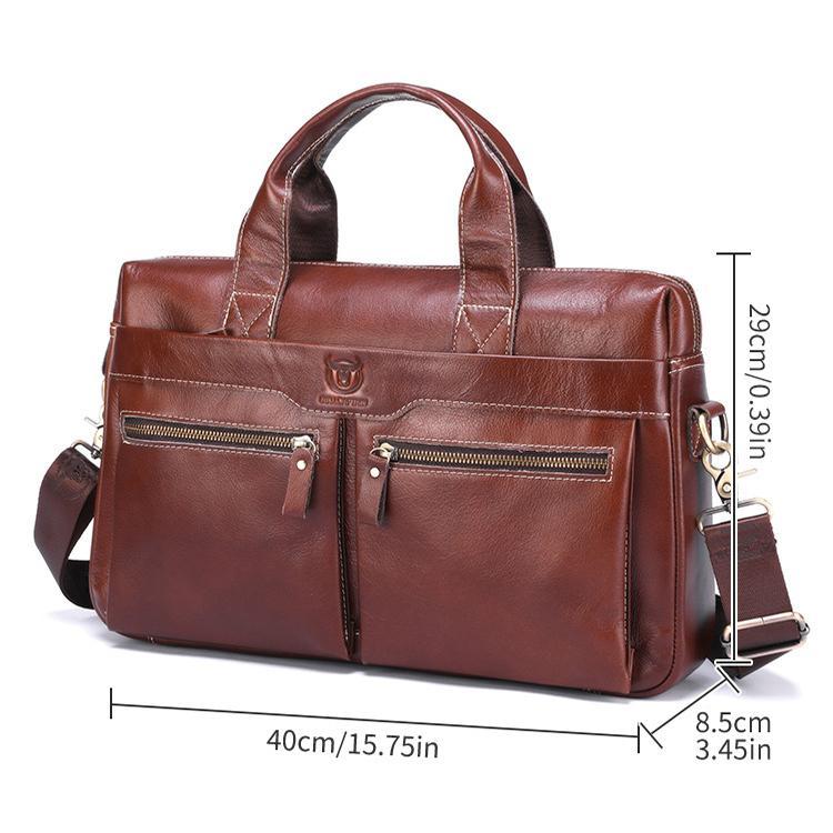 Large Capacity Retro Cowhide Briefcase - Coffee