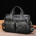 Large Capacity Retro Cowhide Briefcase - Coffee