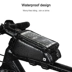 Waterproof Bike Handlebar Bag With Phone Holder - Carbon Fiber Black