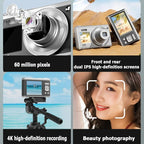 4K Hd Optical Zoom Digital Camera 60Mp Dual Screen Selfie Camera No Memory - Black