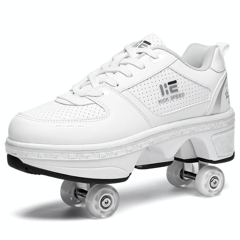 Versatile Double Row Rune Roller Skates - Size 33 - Low-Top Without Light (White)