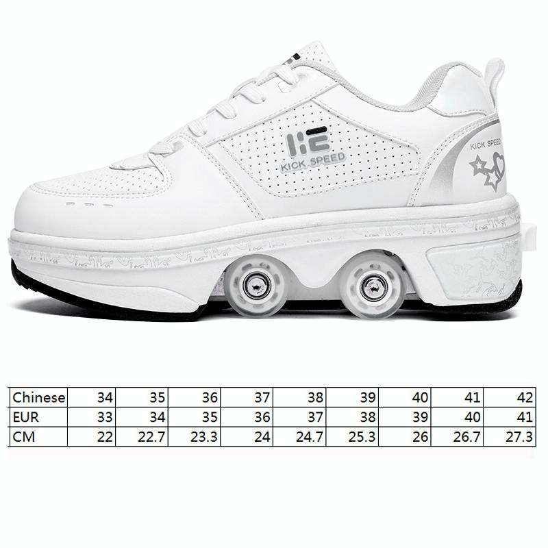 Versatile Double Row Rune Roller Skates - Size 33 - Low-Top Without Light (White)