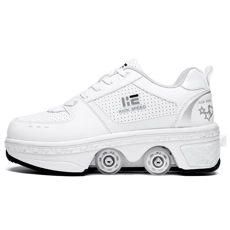 Versatile Double Row Rune Roller Skates - Size 33 - Low-Top Without Light (White)