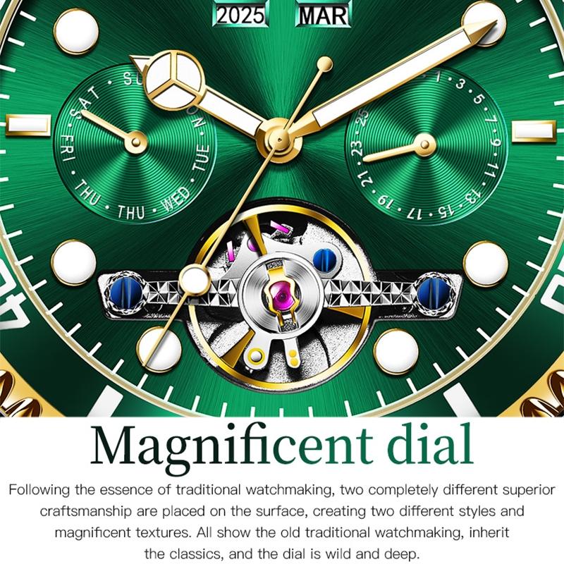 Waterproof Mechanical Watch for Men - Multifunctional - Green