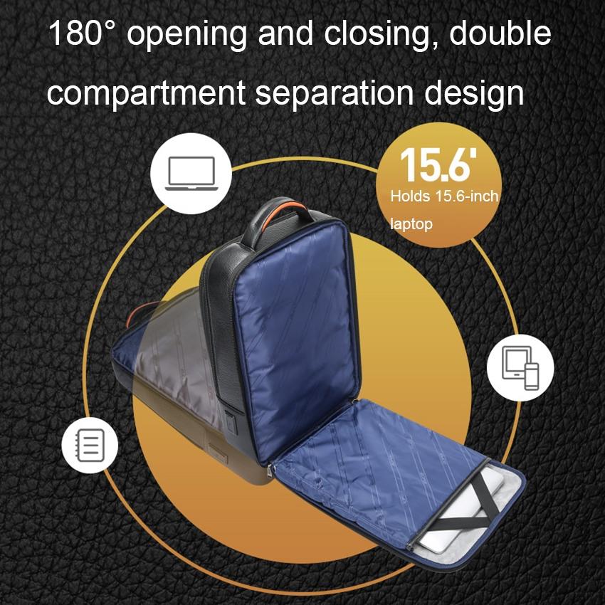 Waterproof Anti-theft Backpack with Usb Charging - Cowhide Multi-compartment Black