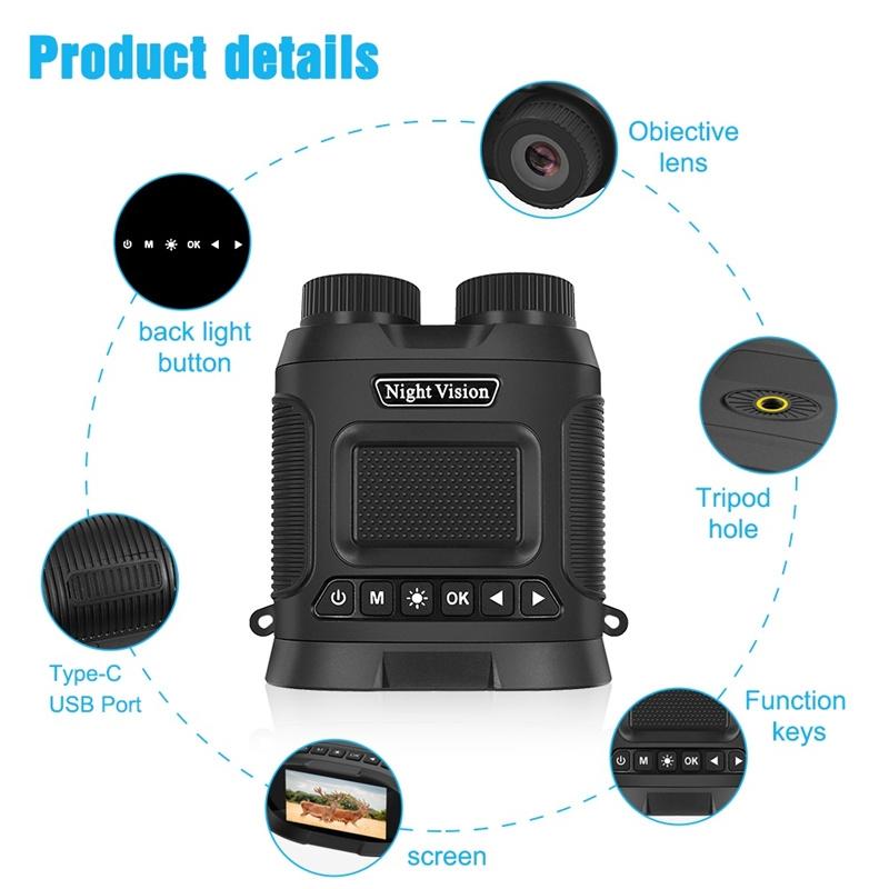 3 Digital Night Vision Binoculars with 3 Ips Screen - Black