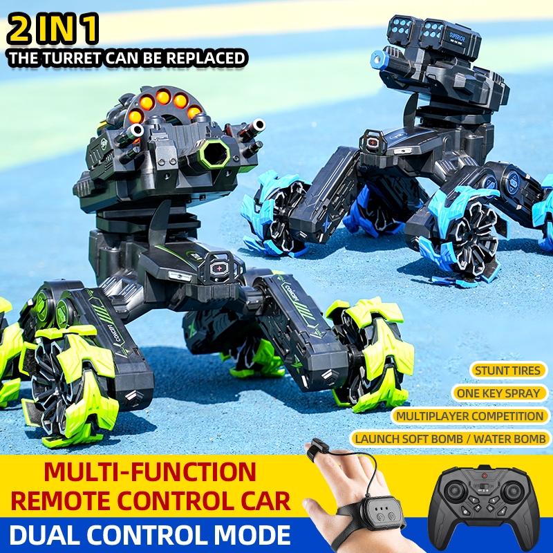 Remote Control Water Bomb Car - Four-wheel Battle Blooming Tire Spray - Blue