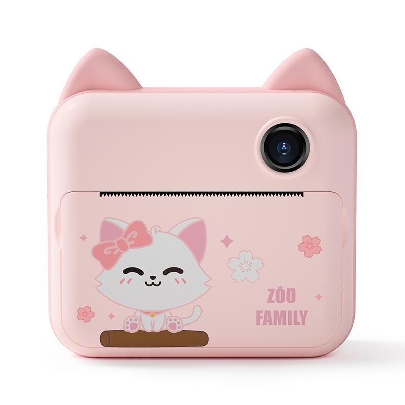 Children's Instant Camera with Dual-lens and Mini Print - Green Dinosaur - Pink Cat 16Gb