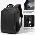 Waterproof Double Shoulder Backpack With Usb Black - 19 Inch