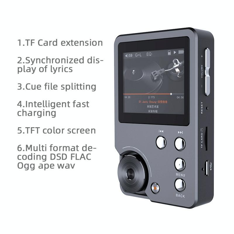 Lossless Dsd256 Music Player Silver Gray - With 64Gb Tf Card