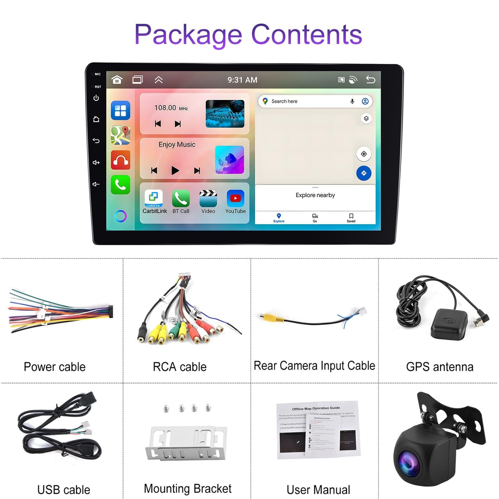 6 + 128G Android Car Bluetooth Player With Gps Navigation - Standard 10.1 Inch