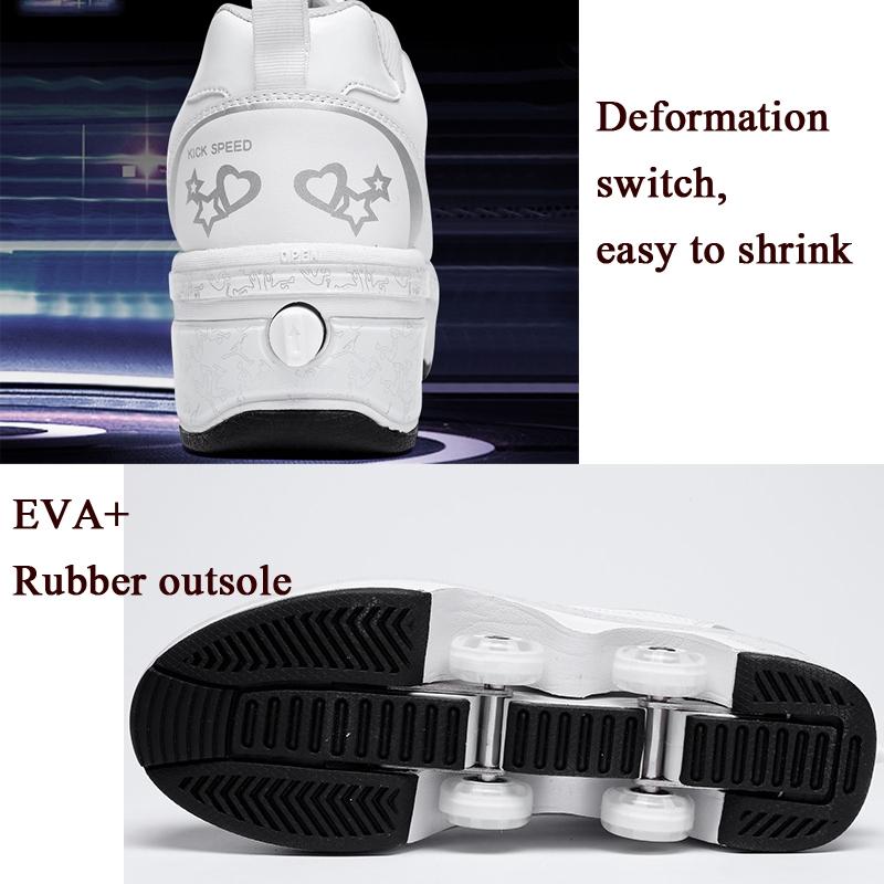 Versatile Double Row Rune Roller Skates - Size 36 - Low-Top Without Light (White)