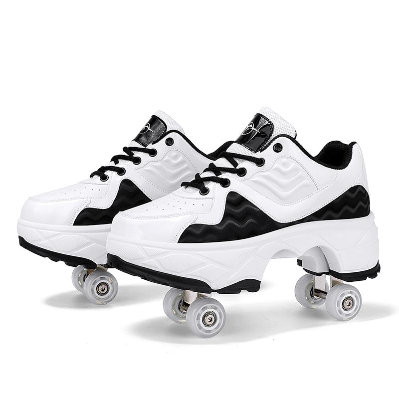 Retractable Dual-purpose Roller Skates - Size 33 Deformable Four-wheel - Df09 White - 37