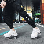 Retractable Dual-purpose Roller Skates - Size 33 Deformable Four-wheel - Df09 White - 39