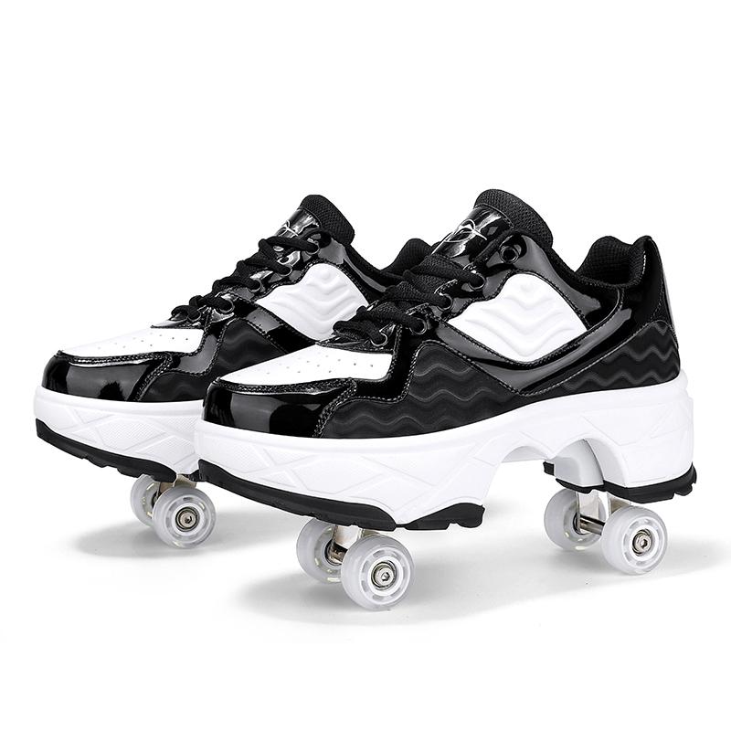 Retractable Dual-purpose Roller Skates - Size 33 Deformable Four-wheel - Df09 White - 39